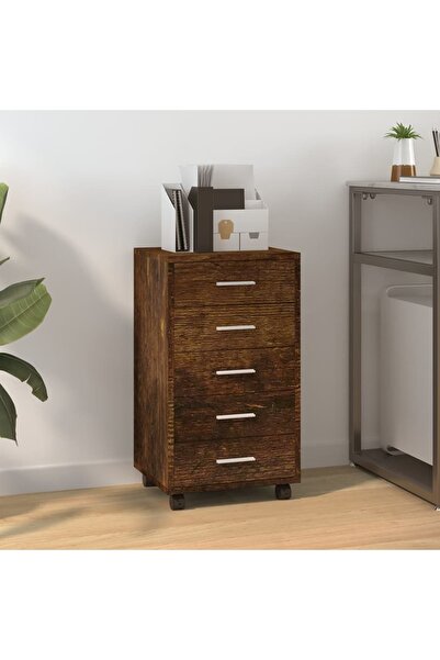 Concept Dulap cu sertare și roți, stejar fumuriu, lemn prelucrat