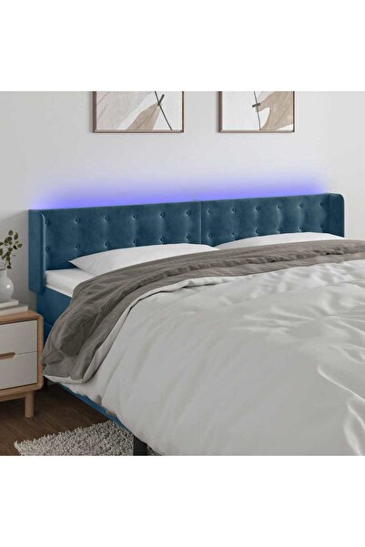 Concept Tăblie de pat cu LED, albastru închis, 183x16x78/88 cm, catifea