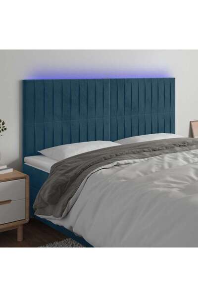 Concept Tăblie de pat cu LED, albastru închis, 160x5x118/128cm, catifea