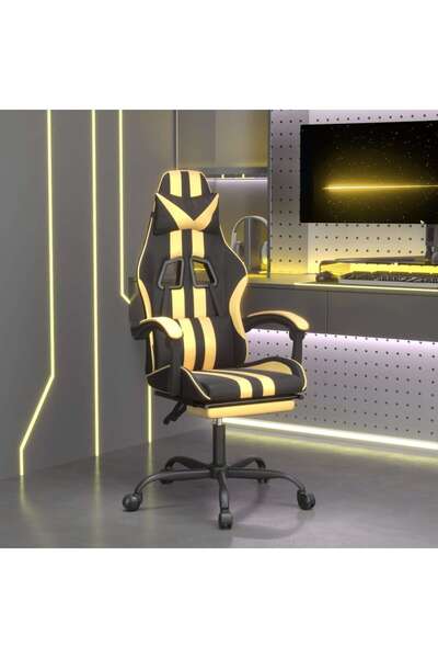 Concept Περιστρεφόμενη καρέκλα gaming/υποπόδιο μαύρο/χρυσό Δερμάτινο