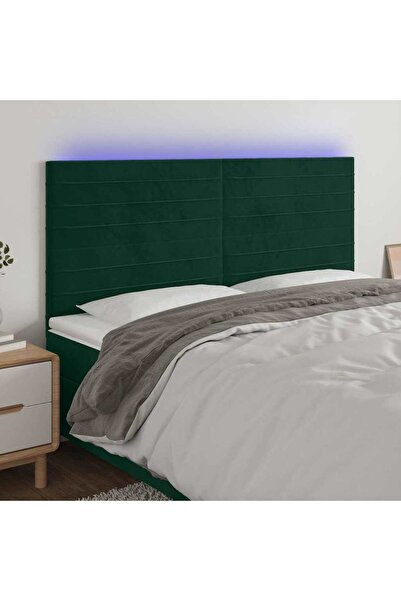 Concept Tăblie de pat cu LED, verde închis, 200x5x118/128 cm, catifea
