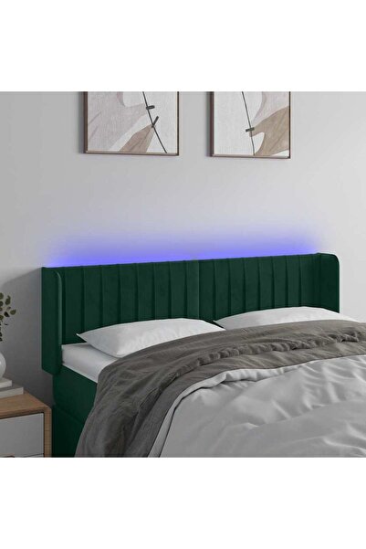 Concept Tăblie de pat cu LED, verde închis, 147x16x78/88 cm, catifea