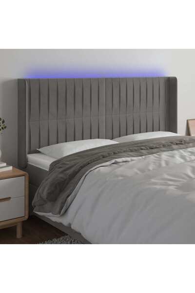 Concept Tăblie de pat cu LED, gri deschis, 203x16x118/128 cm, catifea