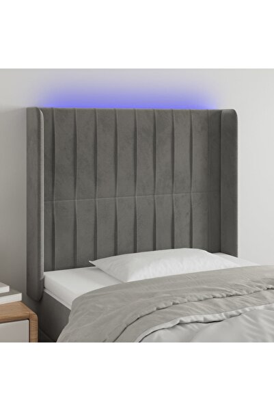 Concept Tăblie de pat cu LED, gri deschis, 93x16x118/128 cm, catifea