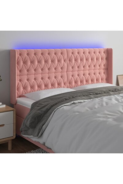 Concept Tăblie de pat cu LED, roz, 183x16x118/128 cm, catifea