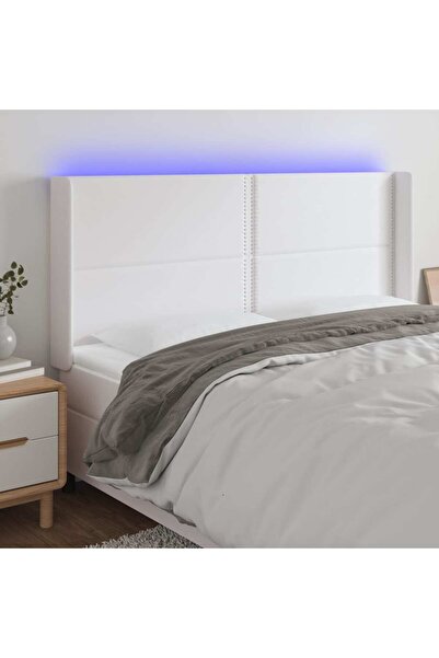 Concept Tăblie de pat cu LED, alb, 203x16x118/128 cm, piele ecologică