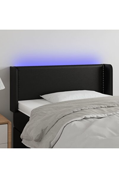 Concept Tăblie de pat cu LED, negru, 93x16x78/88 cm, piele ecologică