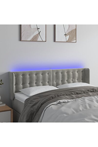 Concept Tăblie de pat cu LED, gri deschis, 147x16x78/88 cm, catifea