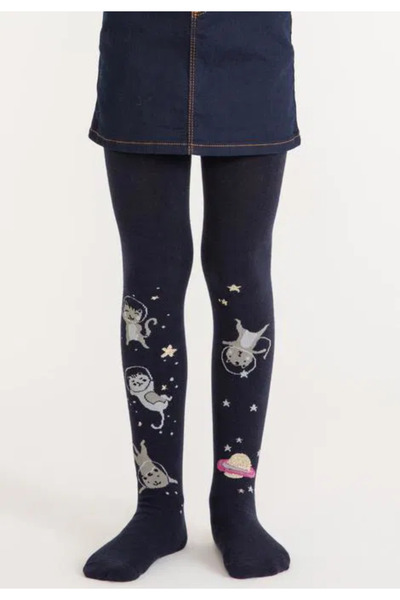 Penti Young girls' tights "Cat Galaxy", Cotton- matte, opaque, navy blue