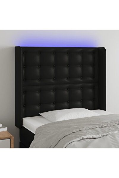 Concept Tăblie de pat cu LED, negru, 93x16x118/128 cm, piele ecologică
