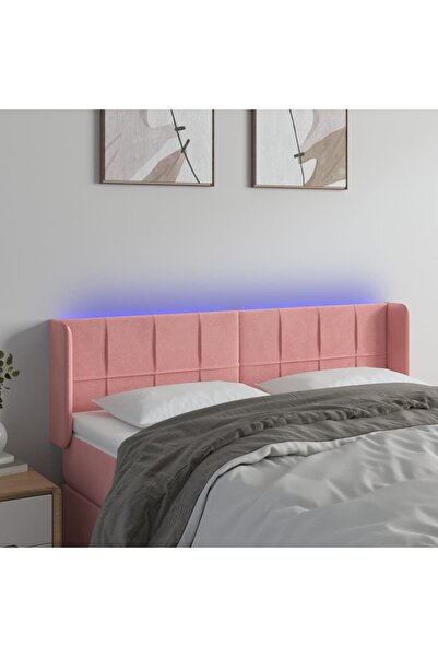 Concept Tăblie de pat cu LED, roz, 147x16x78/88 cm, catifea