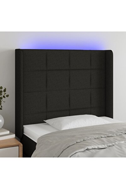 Concept Tăblie de pat cu LED, negru, 103x16x118/128 cm, textil