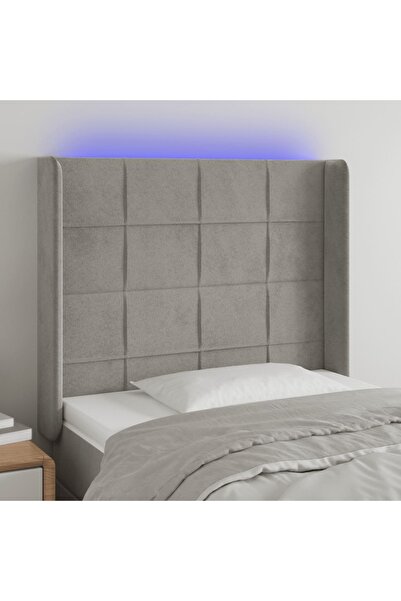 Concept Tăblie de pat cu LED, gri deschis, 83x16x118/128 cm, catifea