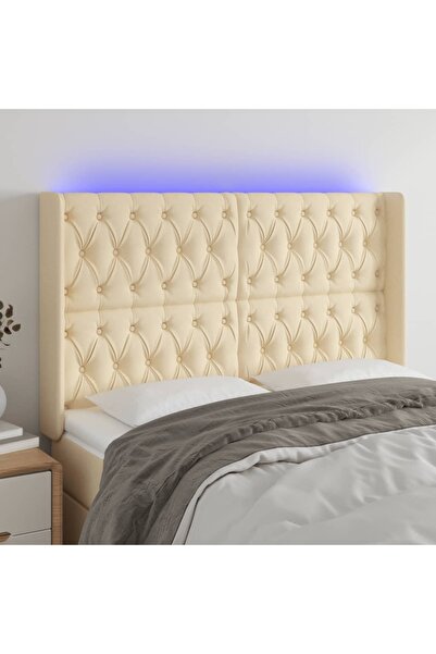 Concept Tăblie de pat cu LED, crem, 147x16x118/128 cm, textil