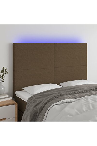 Concept Tăblie de pat cu LED, maro închis, 144x5x118/128 cm, textil