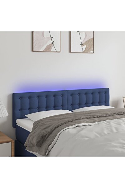 Concept Tăblie de pat cu LED, albastru, 144x5x78/88 cm, textil