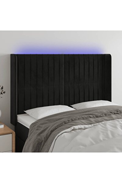 Concept Tăblie de pat cu LED, negru, 147x16x118/128 cm, catifea