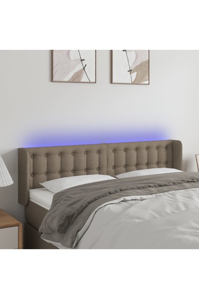 Concept Tăblie de pat cu LED, gri taupe, 147x16x78/88 cm, textil