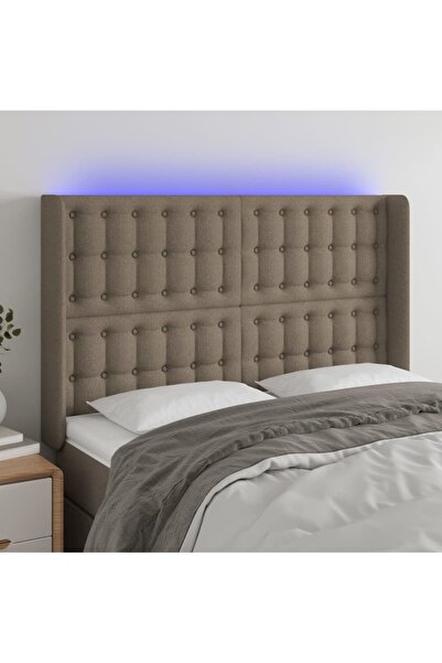 Concept Tăblie de pat cu LED, gri taupe, 147x16x118/128 cm, textil