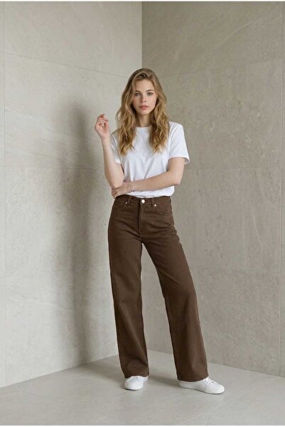 OurStyles Laufen Lycra Wide Leg Women's Trousers - Brown Jeans New Season 2026