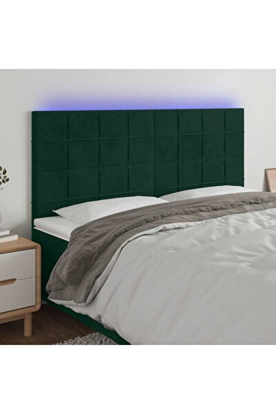 Concept Tăblie de pat cu LED, verde închis, 180x5x118/128 cm, catifea