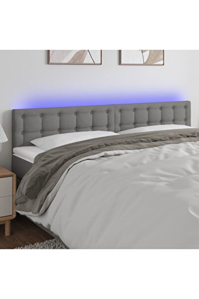 Concept Tăblie de pat cu LED, gri închis, 160x5x78/88 cm, textil