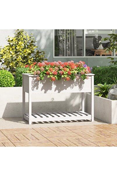 Concept Γλάστρα με ράφι, λευκή, 111,5x54x81 cm, μασίφ ξύλο πεύκου