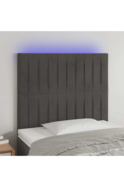 Concept Tăblie de pat cu LED, gri închis, 80x5x118/128 cm, catifea