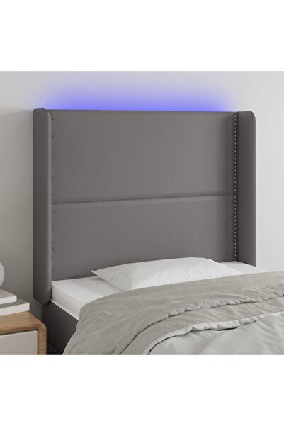 Concept Tăblie de pat cu LED, gri, 103x16x118/128 cm, piele ecologică