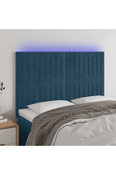 Concept Tăblie de pat cu LED, albastru închis, 144x5x118/128cm, catifea