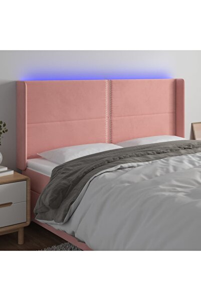 Concept Tăblie de pat cu LED, roz, 203x16x118/128 cm, catifea