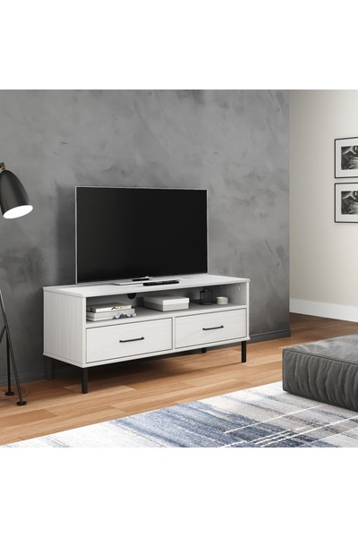 Concept Comodă TV cu picioare metalice „OSLO”, alb, lemn masiv pin