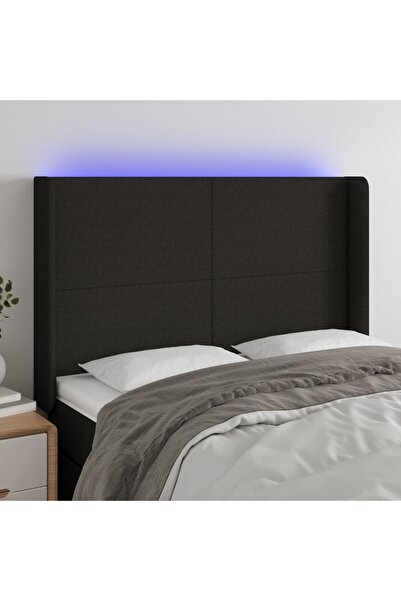 Concept Tăblie de pat cu LED, negru, 147x16x118/128 cm, textil