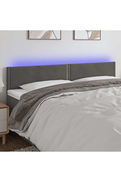 Concept Tăblie de pat cu LED, gri închis, 200x5x78/88 cm, catifea