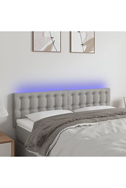 Concept Tăblie de pat cu LED, gri deschis, 144x5x78/88 cm, textil