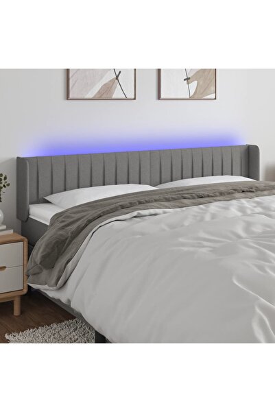 Concept Tăblie de pat cu LED, gri închis, 203x16x78/88 cm, textil