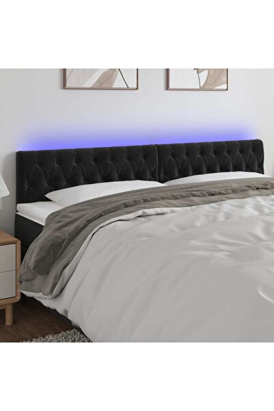 Concept Tăblie de pat cu LED, negru, 180x7x78/88 cm, catifea