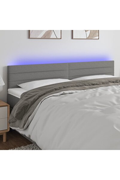 Concept Tăblie de pat cu LED, gri închis, 180x5x78/88 cm, textil