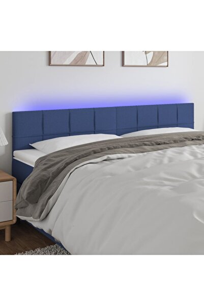 Concept Tăblie de pat cu LED, albastru, 180x5x78/88 cm, textil
