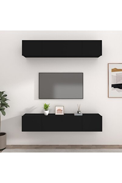 Concept Comode TV, 4 buc., negru, 80x30x30 cm, lemn compozit