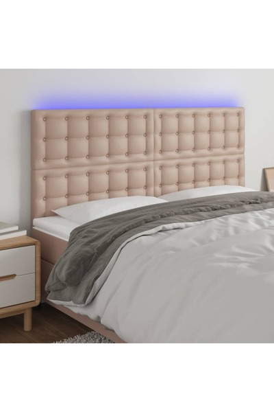 Concept Tăblie de pat cu LED, cappuccino, 180x5x118/128 cm, piele