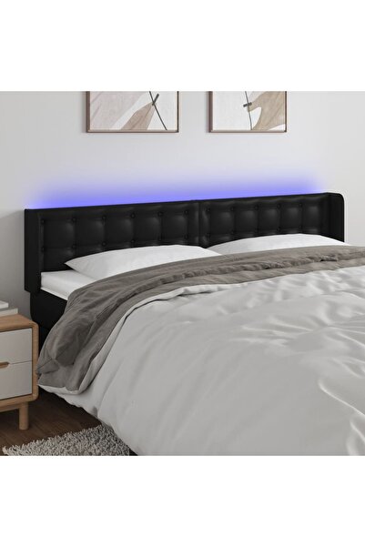 Concept Tăblie de pat cu LED, negru, 183x16x78/88 cm, piele ecologică