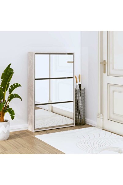 Concept Pantofar cu oglindă, 3 niveluri, gri beton, 63x17x102,5 cm