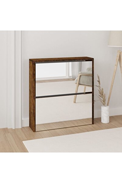 Concept Pantofar cu oglindă, 2 niveluri, stejar fumuriu, 63x17x67 cm