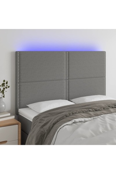 Concept Tăblie de pat cu LED, gri închis, 144x5x118/128 cm, textil