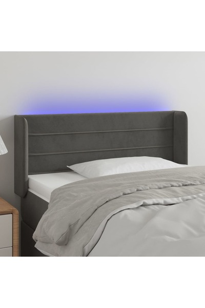 Concept Tăblie de pat cu LED, gri închis, 93x16x78/88 cm, catifea
