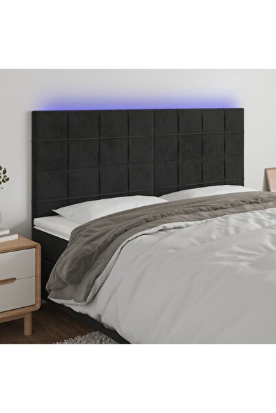 Concept Tăblie de pat cu LED, negru, 183x16x118/128 cm, catifea