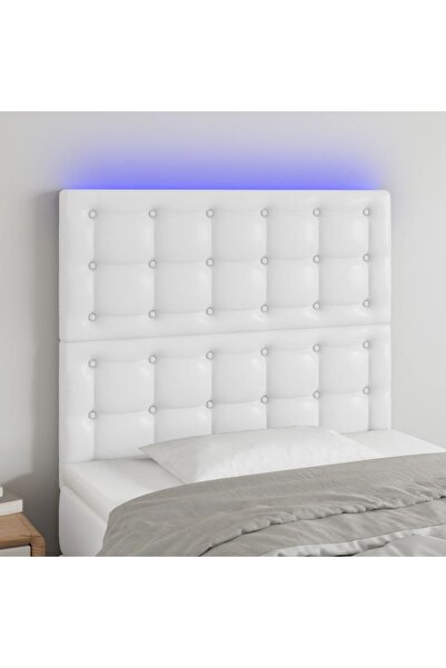 Concept Tăblie de pat cu LED, alb, 80x5x118/128 cm, piele ecologică