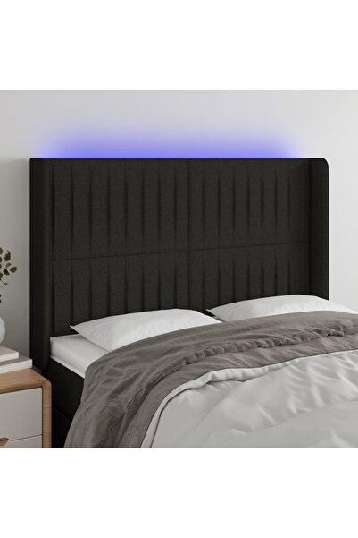 Concept Tăblie de pat cu LED, negru, 147x16x118/128 cm, textil