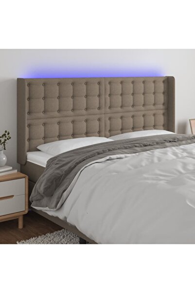 Concept Tăblie de pat cu LED, gri taupe, 183x16x118/128 cm, textil